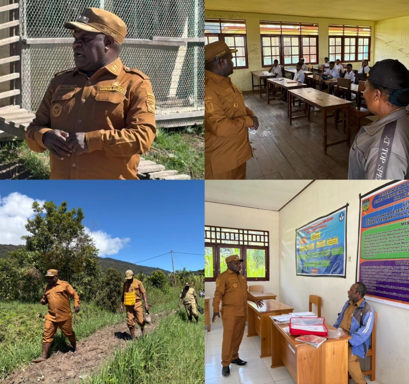 Wabup Deiyai Ayub Pigome bersama Sekretaris Dinas P dan P, mengunjungi sejumlah sekolah di Distrik Tigi Barat, dalam rangka meningkatkan kualitas pendidikan di Kabupaten Deiyai, Provinsi Papua Tengah. - Dok. Humas