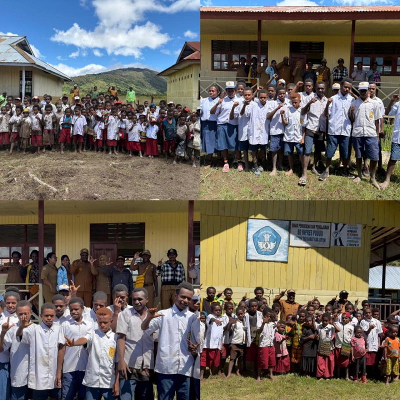 Wabup Deiyai Ayub Pigome bersama Sekretaris Dinas P dan P, mengunjungi sejumlah sekolah di Distrik Tigi Barat, dalam rangka meningkatkan kualitas pendidikan di Kabupaten Deiyai, Provinsi Papua Tengah. - Dok. Humas